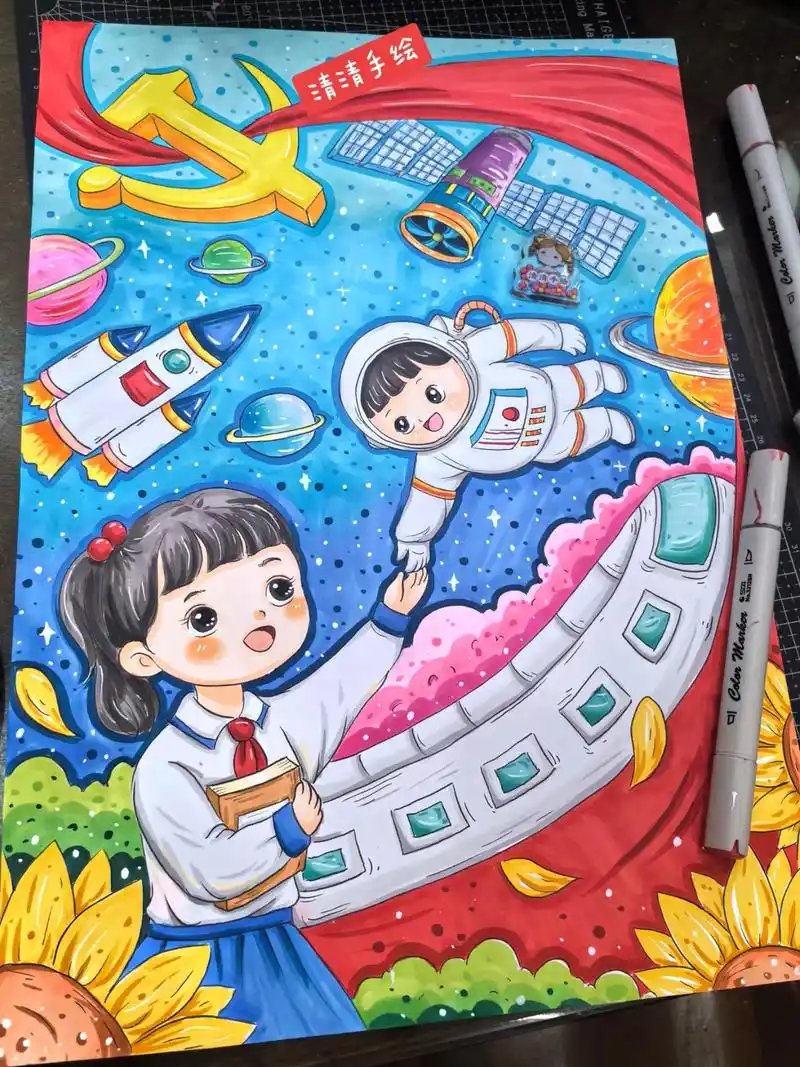 童心永向党,筑梦向未来～拿去交作业了～#马克 - 抖音