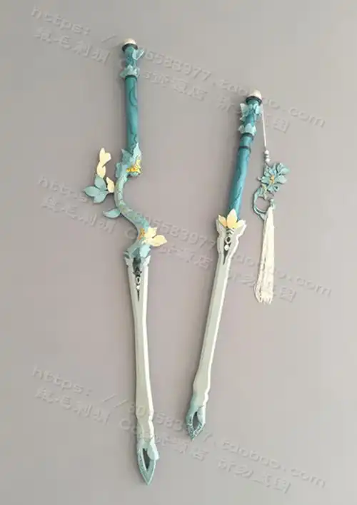 cosplay 剑侠情缘3剑网三 七秀95橙武双剑 寒声寂影 天蓝武器道具