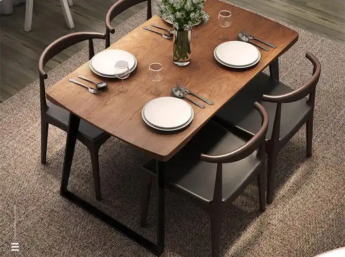 西餐厅餐桌椅4人6人 茶餐厅长方形实木餐桌