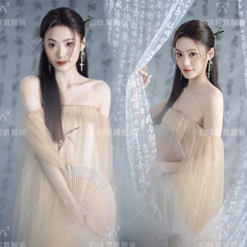 影楼写真拍照服装新款复古优雅气质水墨画抹胸裙个人艺术照摄影