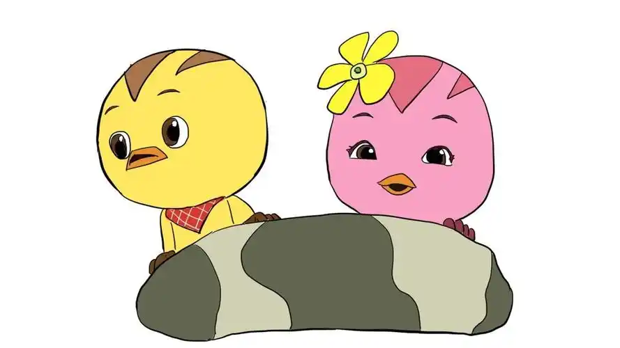 萌鸡小队之躲在石头后面的麦奇与朵朵儿童卡通简笔画