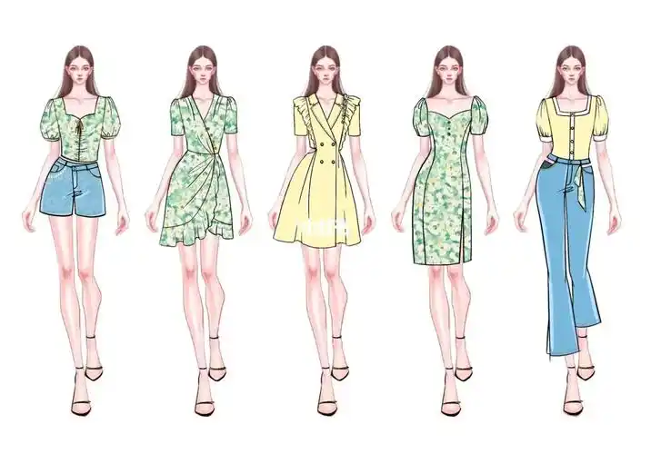 服装设计系列效果图年轻女装黄绿配色