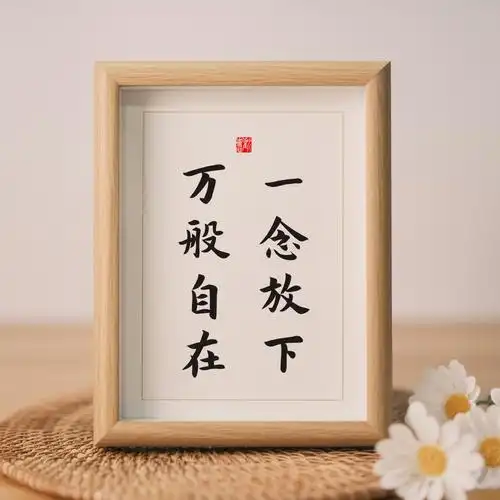 一念放下万般自在佛说禅语实木相框书法座右铭摆台字画办公室摆件