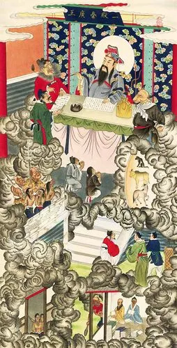 道场佛教道教画像十殿阎王图十王殿功曹法事 水陆画丝绸卷轴挂画
