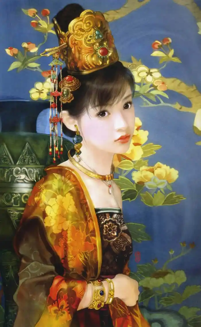 戴着凤冠的漂亮手绘美女,手绘古装美女图片