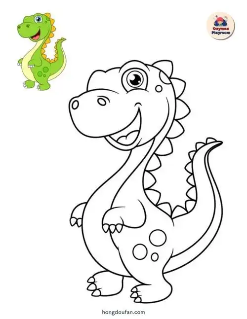11张超简单的卡通恐龙可爱填色涂色大全-红豆饭小学生简笔画大全