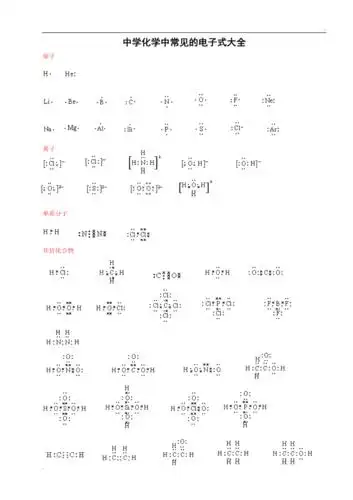 高中化学必修2电子式大全