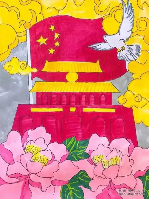 小学生国庆节绘画《我和我的祖国》作品(10)