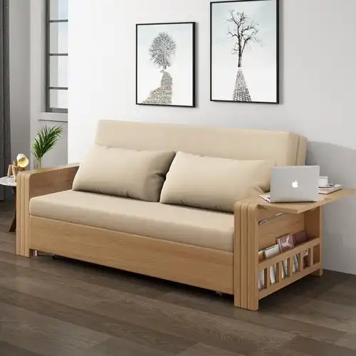 实木沙发床折叠两用双人小户型现代中式客厅伸缩坐卧两用床胡桃色