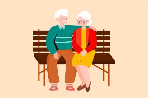 坐在长椅上的老人矢量插画