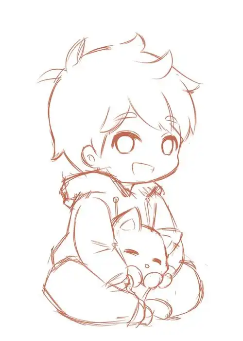 一个男孩子摸鱼来自合集橡树果画时间· 关注合集绘画小男孩阳光少年