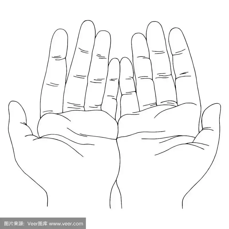 张开双手图形黑白涂鸦素描插图矢量