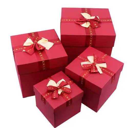 圣诞节糖果礼盒大号正方形正方体红色婚庆礼品盒蝴蝶结糖盒
