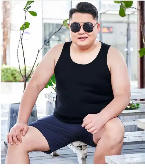 300斤加肥大码背心男胖子肥佬200斤夏薄款跨栏宽松运动汗衫黑色1条装