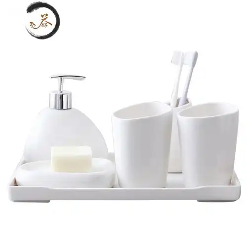 haoyangdao陶瓷卫浴组日式洗漱五六件套装简约浴室用品牙刷口杯八件套