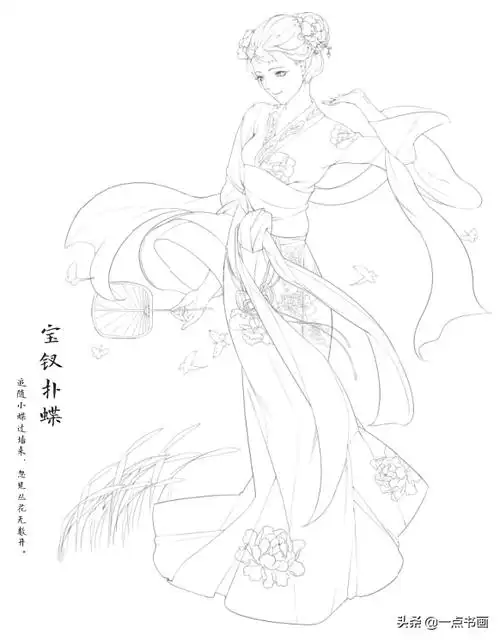 铅笔线描古风美人画法_头发_线条_人物