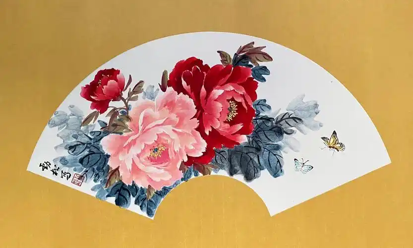 国画写意|牡丹花(扇形)