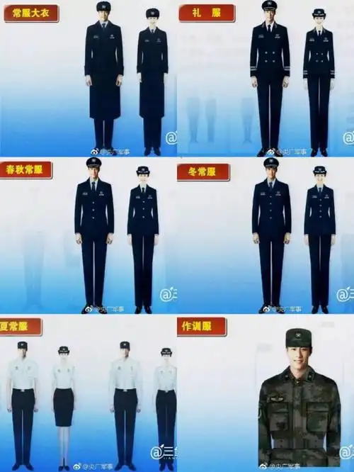 文职人员2018年发布的新式服装分为六大类:常服大衣,礼服,春秋常服,冬