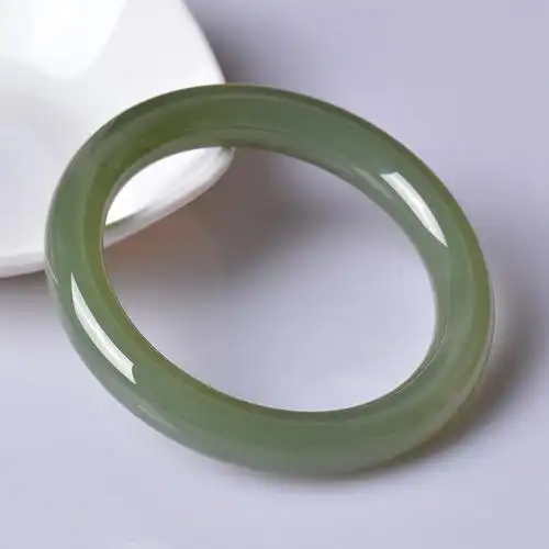 依帝魅手镯和田玉湖水绿手镯女玉镯子胖圆条圈口57mm条宽11正品带证书