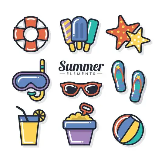 9款彩色夏季物品元素图标矢量素材