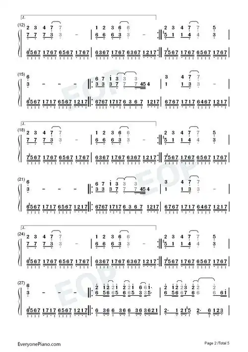 止战之殇周杰伦双手简谱预览2