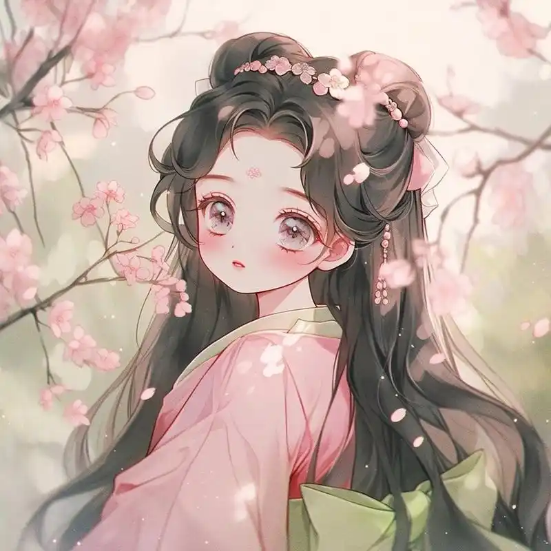 可爱古装女生头像:桃花树下小姐姐