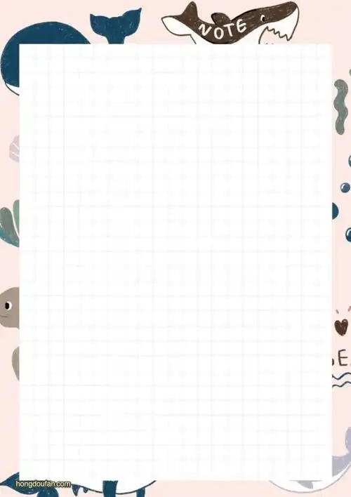 带有卡通鲨鱼鲸鱼的格子边框空白纸张图片背景下载