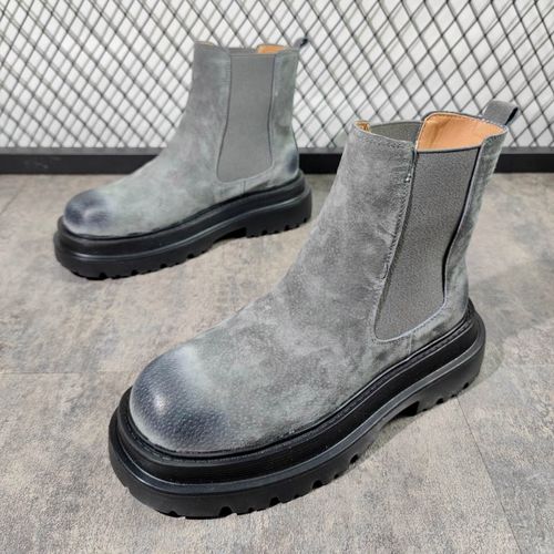 欧洲站一脚蹬切尔西男靴英伦复古套筒真皮马丁靴潮流短靴