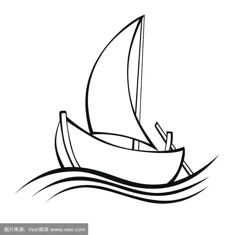 白色,有帆船,矢量,绘画插图,黑色