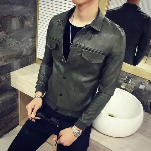 皮衣社会精神小伙矮个子男生款韩版机车车皮外套夹克