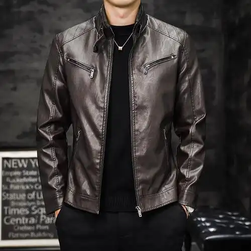 罗蒙2023新品上衣皮夹克男士pu皮衣加绒秋冬韩版潮流立领机车服工装夹