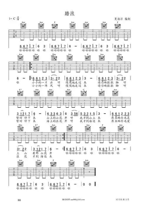 踏浪夏海洋编配吉他谱