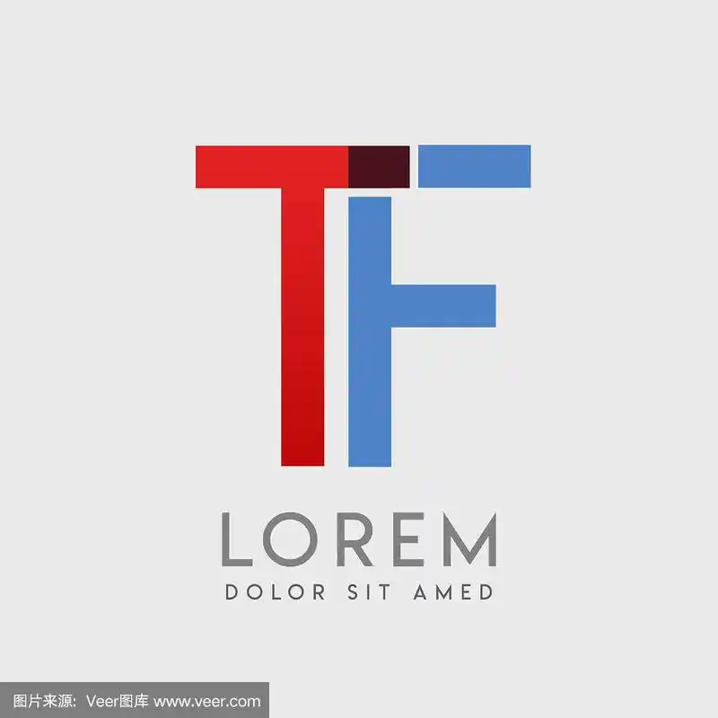 tf标志字母与蓝色和红色渐变