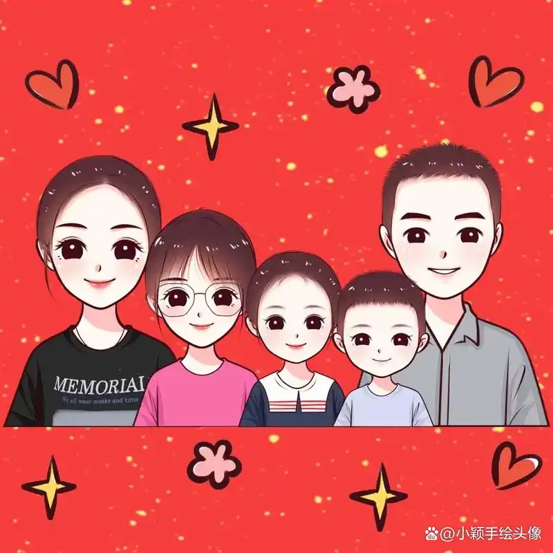 年味十足的全家福图片,一家五口动漫头像,满满的仪式感