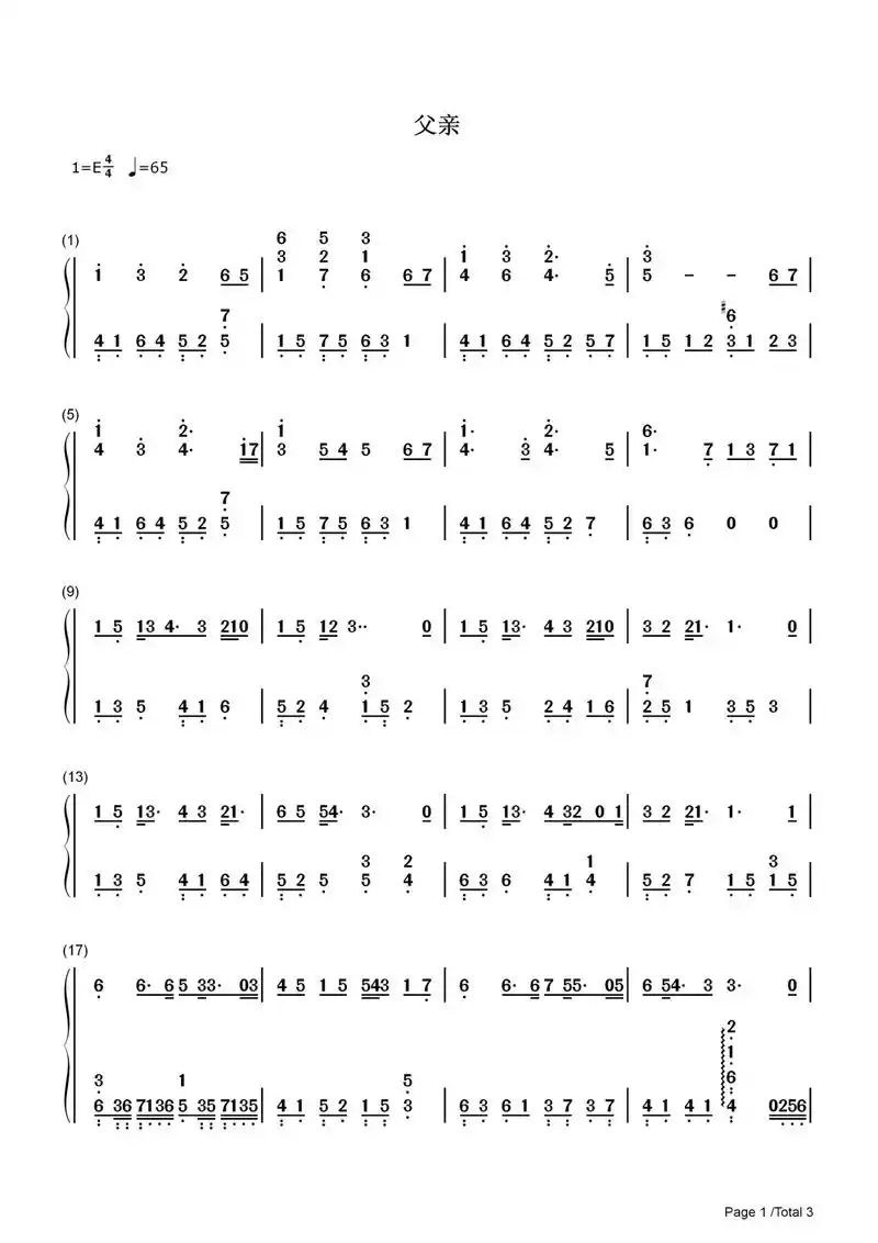 希望时光慢些吧#钢琴简谱 #父亲 #父亲钢琴  - 抖音