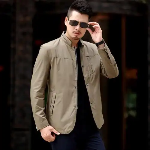 爸爸外套春秋季中年上衣40岁50中老年人男装立领薄款休闲男士夹克夹克