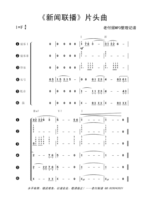 求新闻联播开场的曲子的简谱