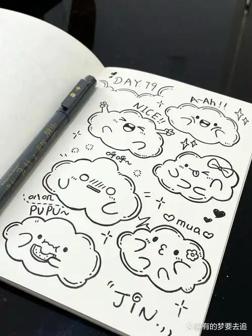 79/100简笔画|可爱的云朵7815小表情手帐素材 96打卡一张78