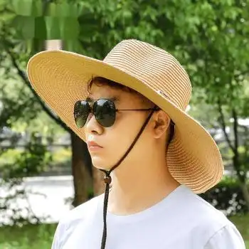 凉帽男大檐遮阳草帽子男夏天透气防晒帽户外可折叠太阳帽大沿牛仔钓鱼