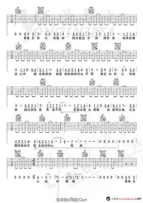 心有独钟吉他谱中国新歌声李佩玲六线弹唱图谱吉他谱
