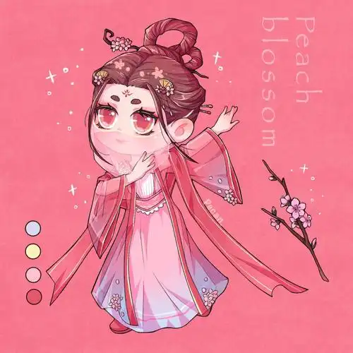 花朵拟人q版桃花