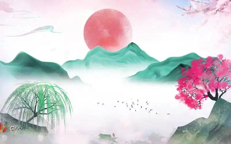 c996无归 古典舞蹈中国风水墨舞台led大屏幕背景视频素材