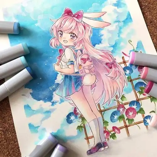 马克笔手绘丨超可爱q版小萝莉动漫手绘