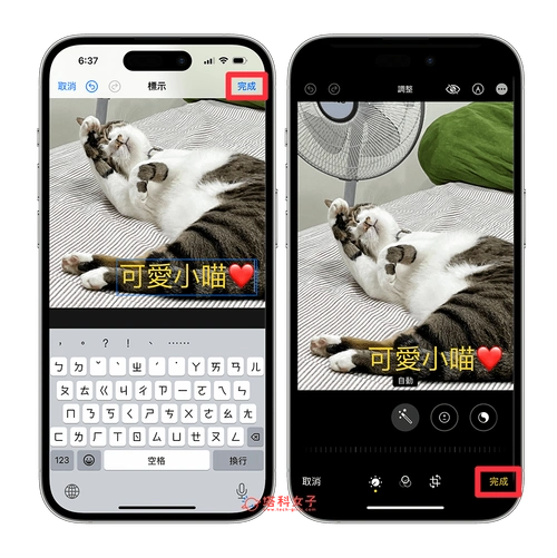 iphone 照片编辑文字:完成