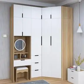 l型钻石转角衣柜带梳妆台一体小户型家用主卧书桌组合7字拐角衣橱