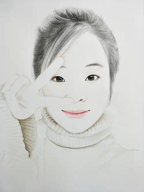 彩铅美女肖像画---叶青(过程)