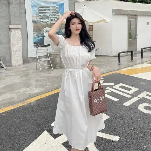 女装初恋甜美长裙夏装白色连衣裙子气质仙女收腰裙2021年新款法式