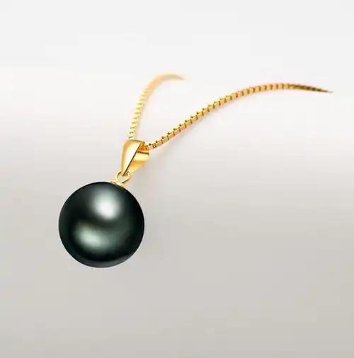 ainuoshi 正圆大溪地黑珍珠吊坠送妈妈女友g18k金海水珍珠项链女