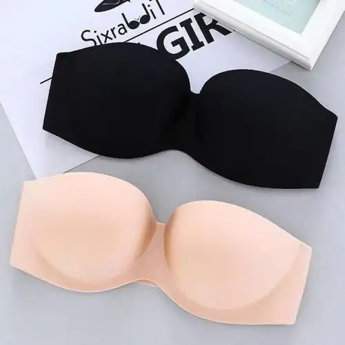 无肩带文胸聚拢防滑隐形内衣裹胸抹胸式美背胸罩无带胸贴女婚纱用黑色