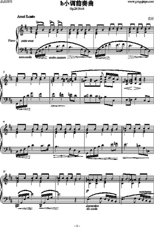肖邦-b小调前奏曲钢琴谱_简谱_五线谱完整版,免费下载